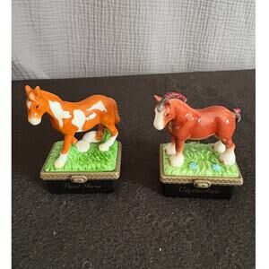 PHB Paint Horse & Clydesdale Hinged Trinket Boxes With Mini Horseshoes